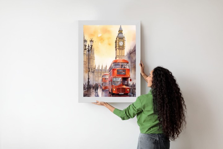 Plakat Autobus I Big Ben W Akwarelowym Londynie