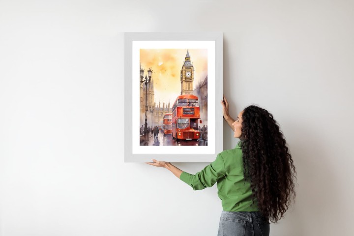 Plakat Autobus I Big Ben W Akwarelowym Londynie