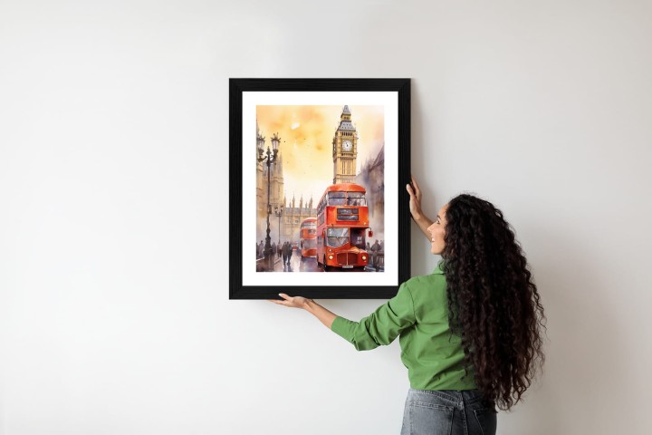Plakat Autobus I Big Ben W Akwarelowym Londynie