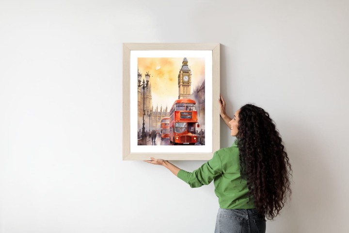 Plakat Autobus I Big Ben W Akwarelowym Londynie