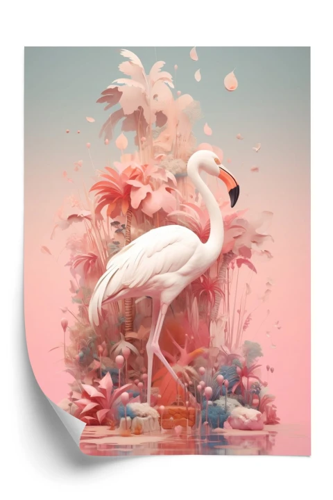 Plakat Surrealistyczna Ilustracja Z Flamingiem