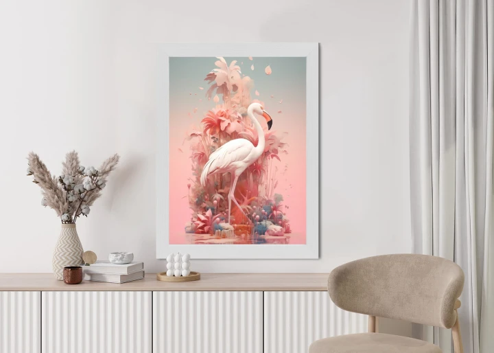 Plakat Surrealistyczna Ilustracja Z Flamingiem