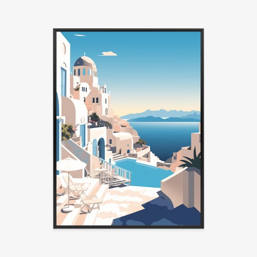 Plakat Grecka Architektura Na Santorini I Błękitne Morze