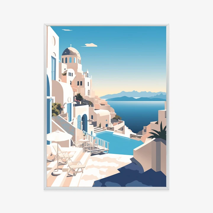 Plakat Grecka Architektura Na Santorini I Błękitne Morze
