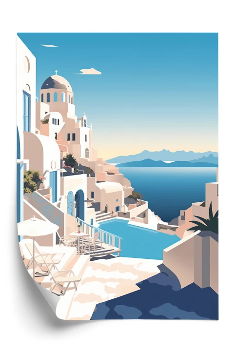 Plakat Grecka Architektura Na Santorini I Błękitne Morze