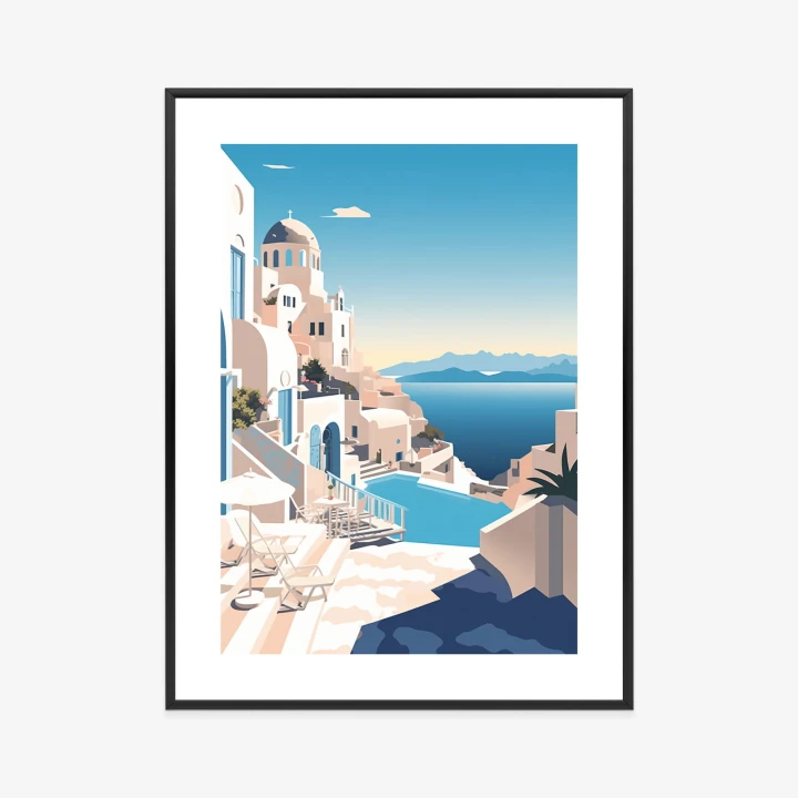 Plakat Grecka Architektura Na Santorini I Błękitne Morze