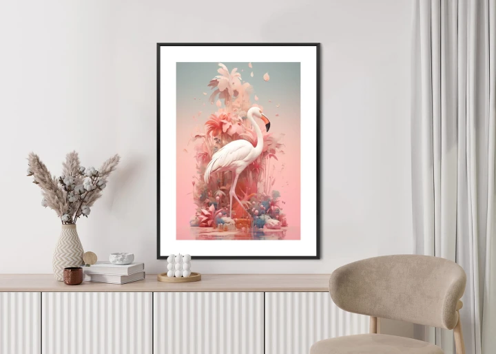 Plakat Surrealistyczna Ilustracja Z Flamingiem