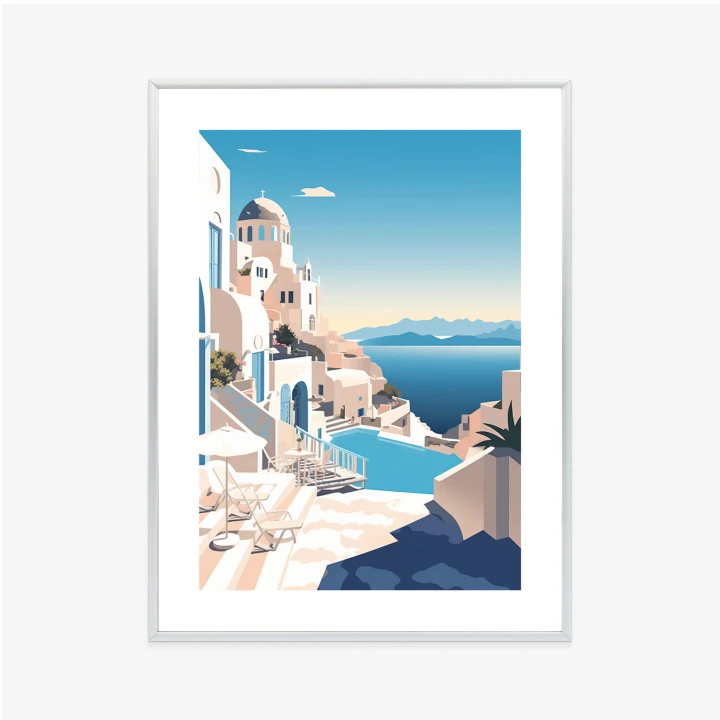 Plakat Grecka Architektura Na Santorini I Błękitne Morze