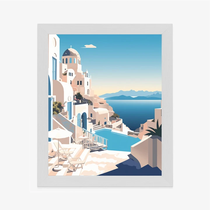 Plakat Grecka Architektura Na Santorini I Błękitne Morze