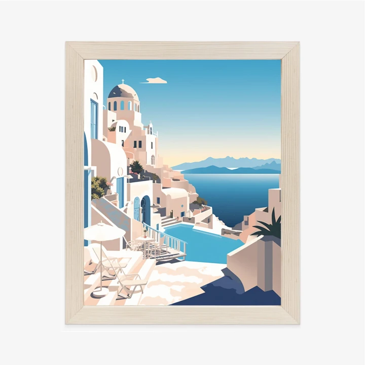 Plakat Grecka Architektura Na Santorini I Błękitne Morze