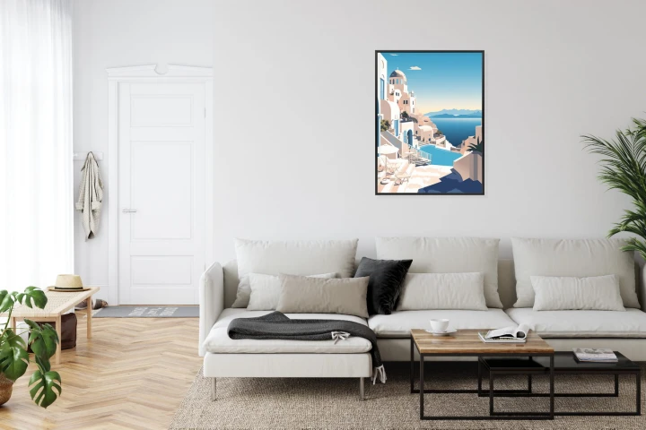 Plakat Grecka Architektura Na Santorini I Błękitne Morze