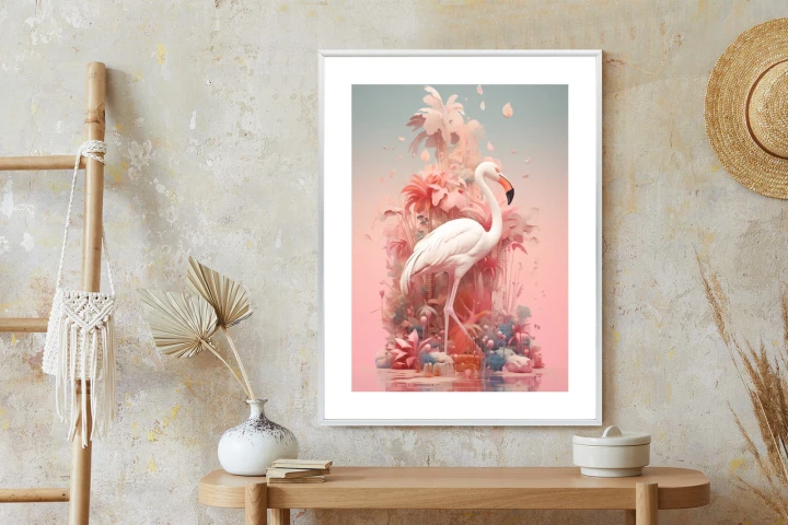 Plakat Surrealistyczna Ilustracja Z Flamingiem