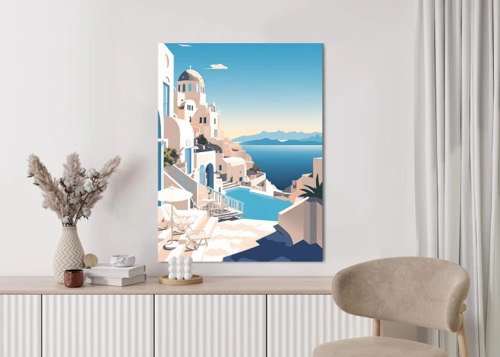 Plakat Grecka Architektura Na Santorini I Błękitne Morze