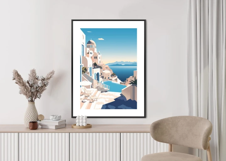 Plakat Grecka Architektura Na Santorini I Błękitne Morze