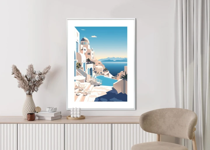 Plakat Grecka Architektura Na Santorini I Błękitne Morze