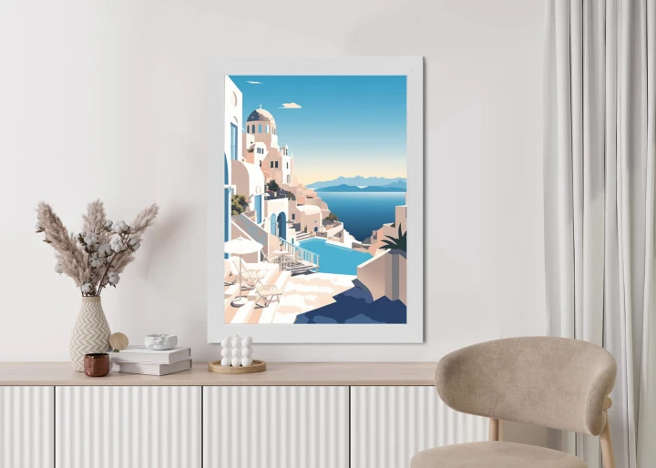 Plakat Grecka Architektura Na Santorini I Błękitne Morze