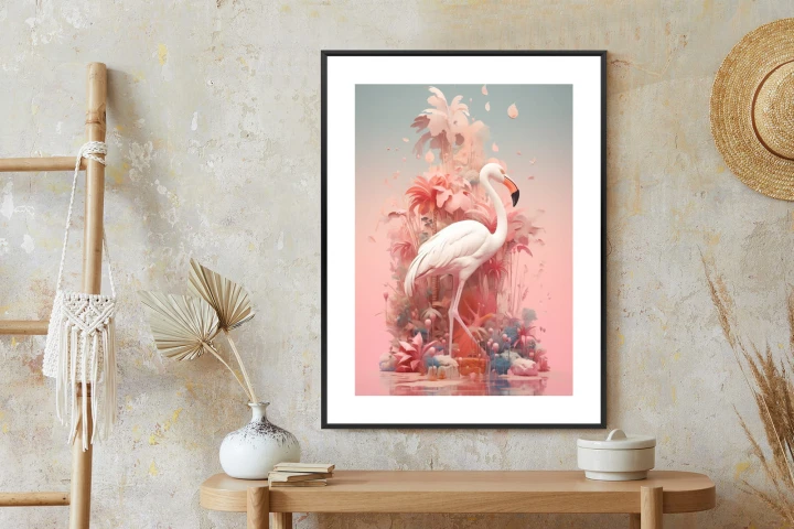 Plakat Surrealistyczna Ilustracja Z Flamingiem