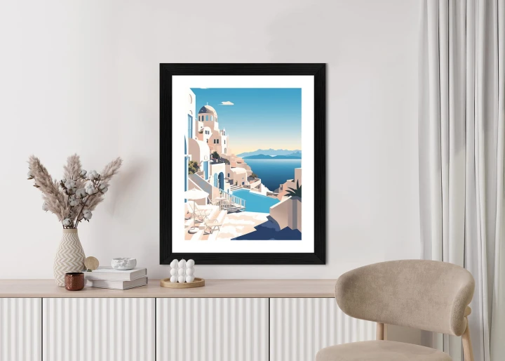 Plakat Grecka Architektura Na Santorini I Błękitne Morze