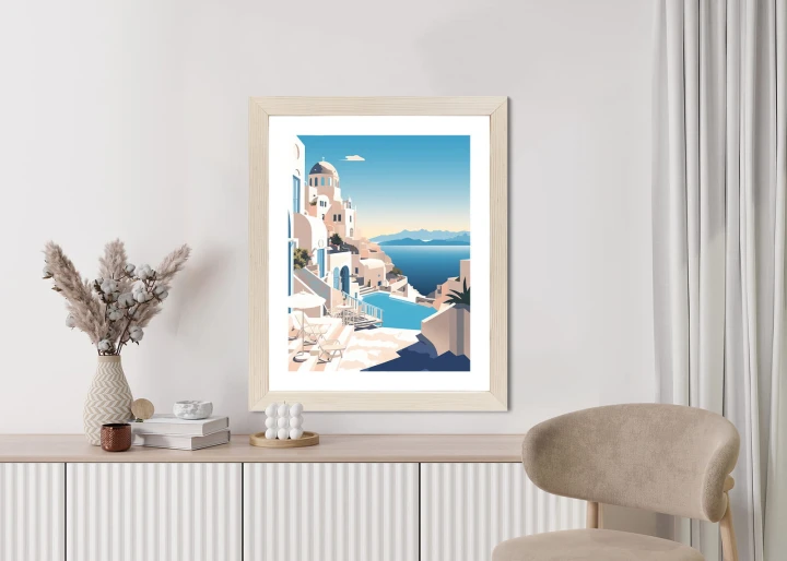 Plakat Grecka Architektura Na Santorini I Błękitne Morze