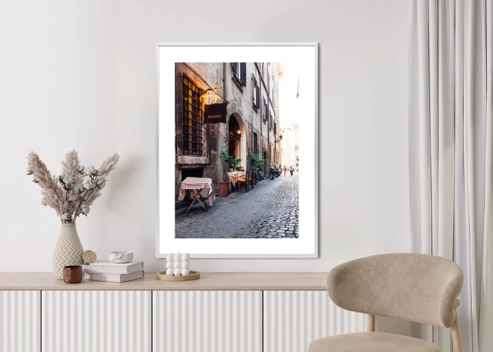 Plakat Klimatyczna Uliczka W Rzymie Z Kawiarnią