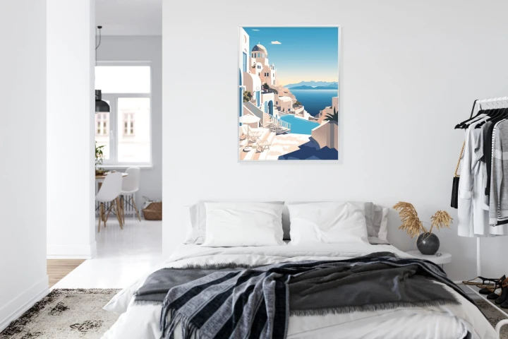 Plakat Grecka Architektura Na Santorini I Błękitne Morze
