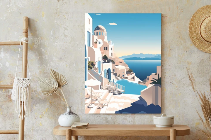 Plakat Grecka Architektura Na Santorini I Błękitne Morze