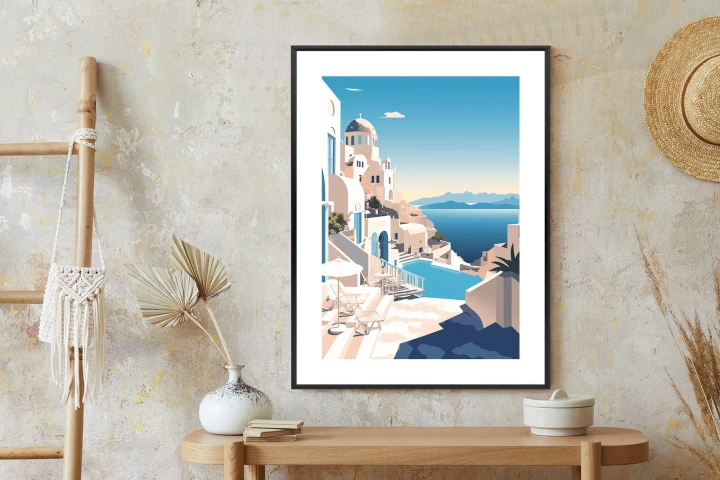 Plakat Grecka Architektura Na Santorini I Błękitne Morze