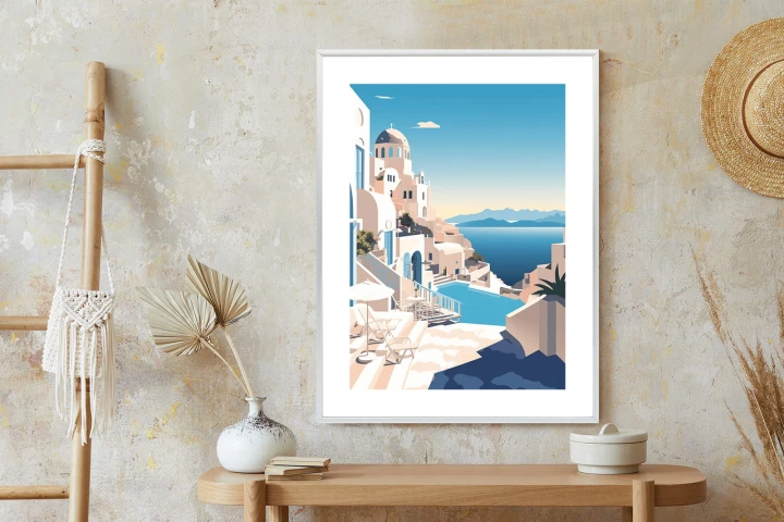 Plakat Grecka Architektura Na Santorini I Błękitne Morze