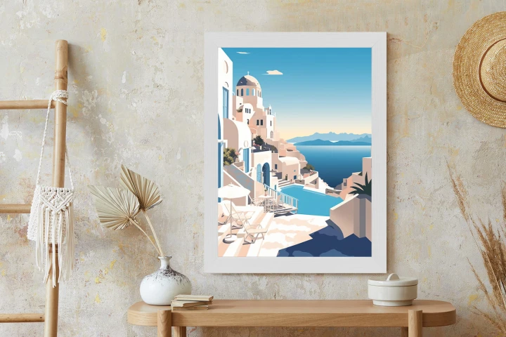 Plakat Grecka Architektura Na Santorini I Błękitne Morze