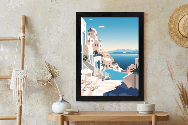 Plakat Grecka Architektura Na Santorini I Błękitne Morze