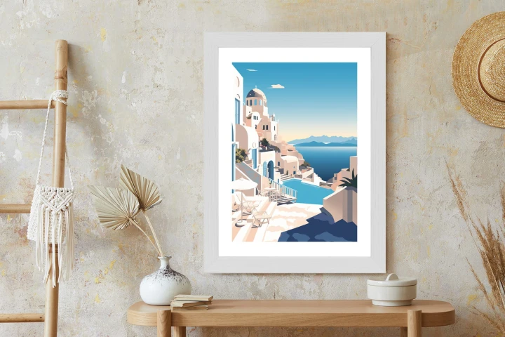 Plakat Grecka Architektura Na Santorini I Błękitne Morze