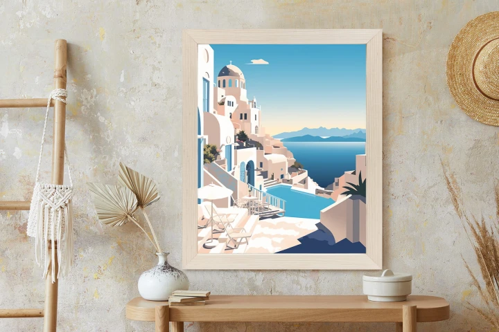 Plakat Grecka Architektura Na Santorini I Błękitne Morze
