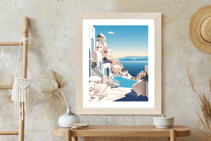 Plakat Grecka Architektura Na Santorini I Błękitne Morze