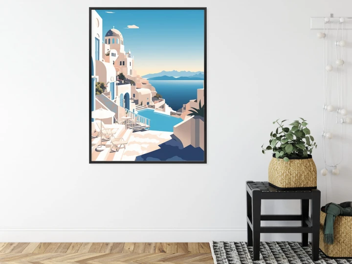 Plakat Grecka Architektura Na Santorini I Błękitne Morze