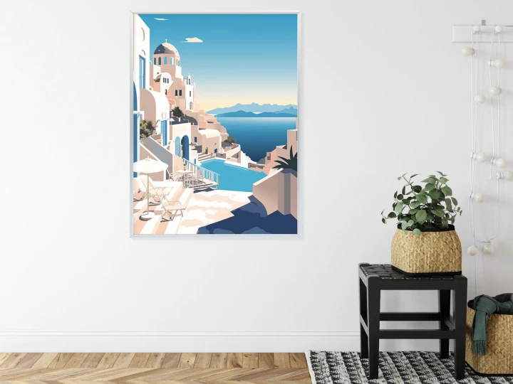 Plakat Grecka Architektura Na Santorini I Błękitne Morze