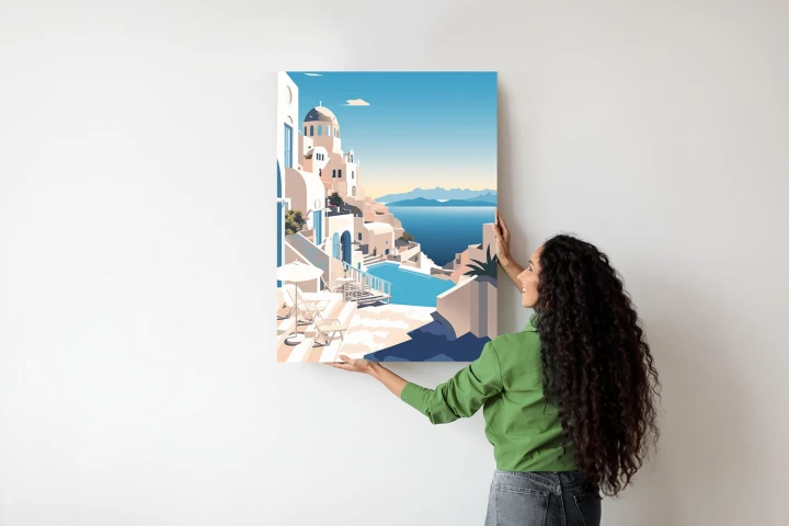 Plakat Grecka Architektura Na Santorini I Błękitne Morze