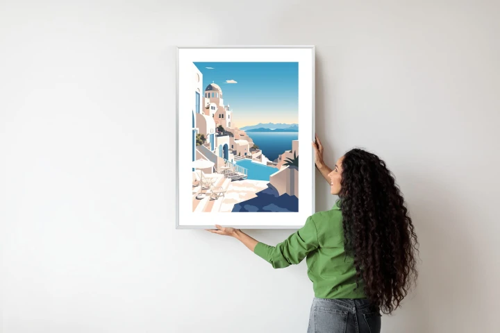 Plakat Grecka Architektura Na Santorini I Błękitne Morze