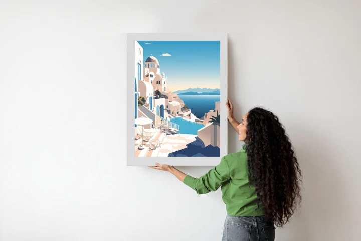Plakat Grecka Architektura Na Santorini I Błękitne Morze