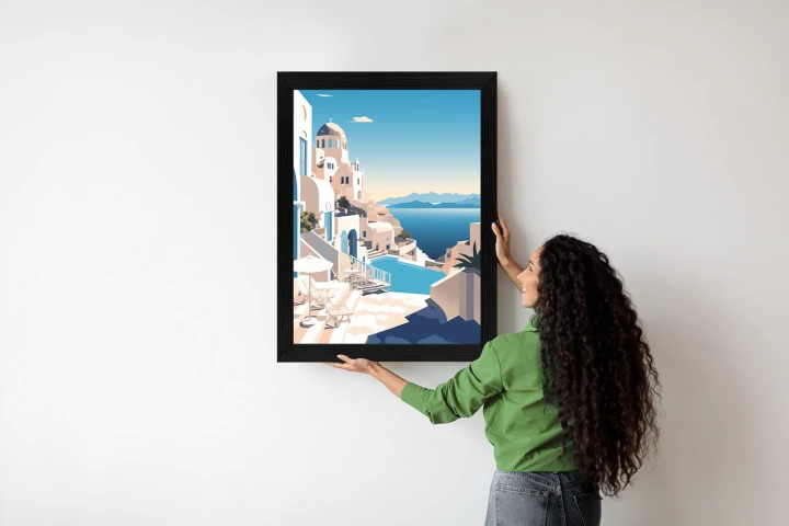 Plakat Grecka Architektura Na Santorini I Błękitne Morze