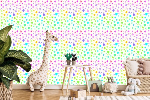 Tapeta Dla Dzieci - Kolorowe Drobne Serduszka