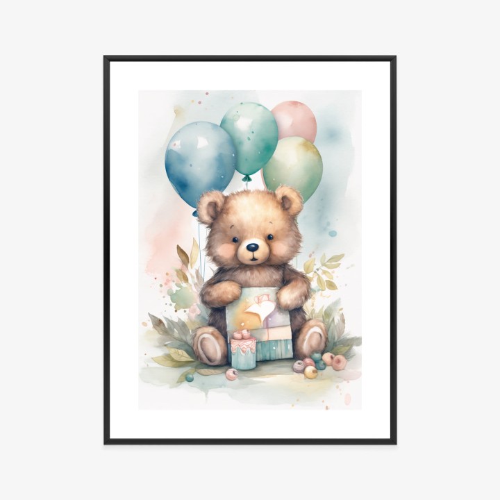 Plakat Niedźwiadek Z Pękiem Balonów