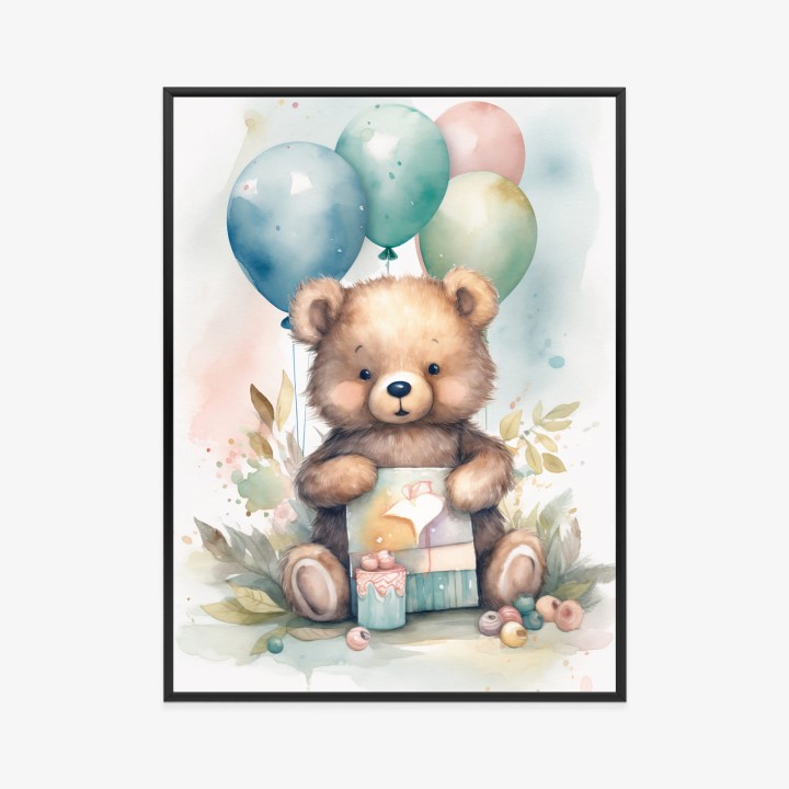 Plakat Niedźwiadek Z Pękiem Balonów