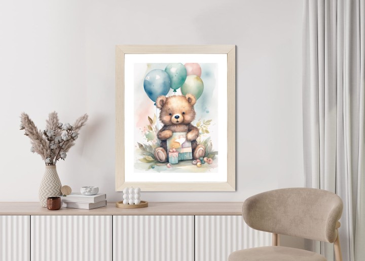 Plakat Niedźwiadek Z Pękiem Balonów