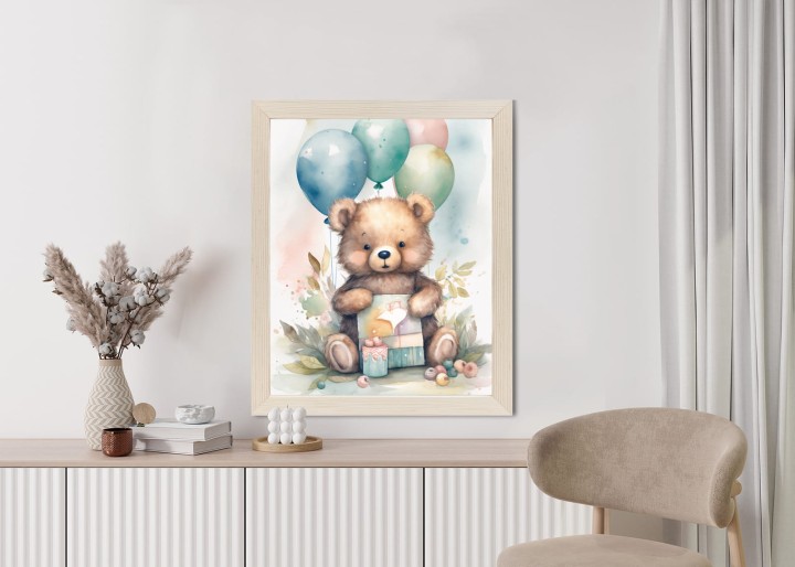 Plakat Niedźwiadek Z Pękiem Balonów