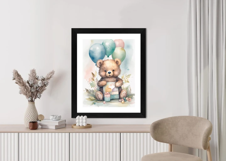 Plakat Niedźwiadek Z Pękiem Balonów