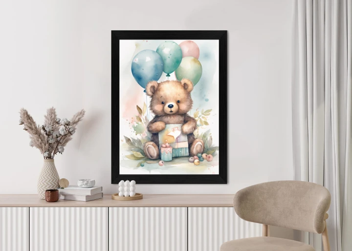 Plakat Niedźwiadek Z Pękiem Balonów