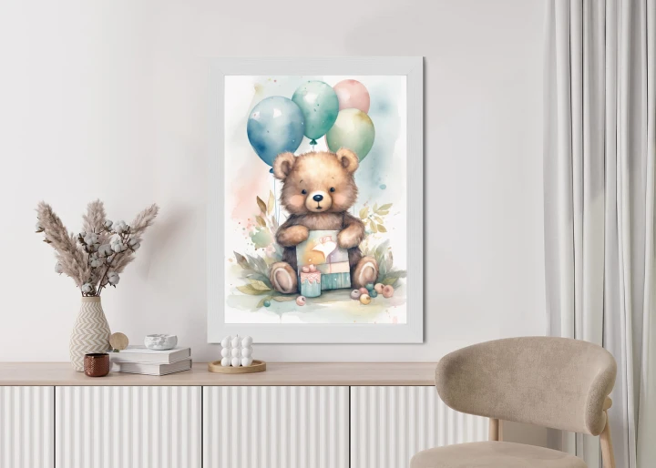 Plakat Niedźwiadek Z Pękiem Balonów