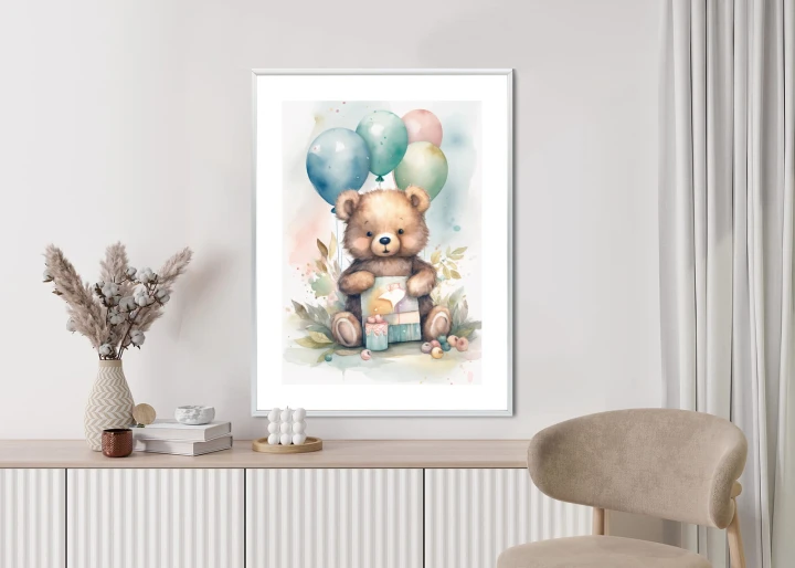Plakat Niedźwiadek Z Pękiem Balonów