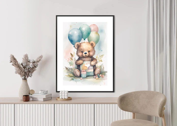 Plakat Niedźwiadek Z Pękiem Balonów