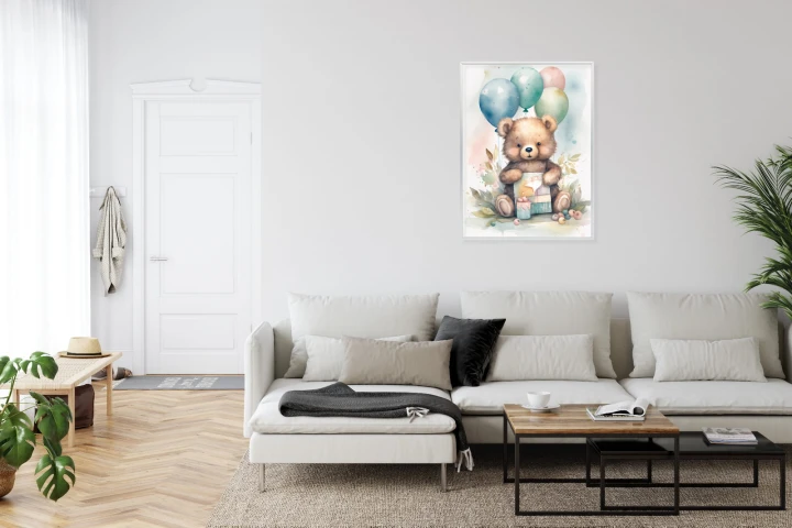 Plakat Niedźwiadek Z Pękiem Balonów